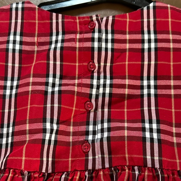 Authentic Burberry Red Plaid Dress with Butterfly Sleeves - Picture 6 of 7